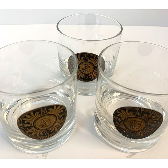 Set Of 3 Vintage Nautical Mid-Century Lowball Glasses Rocks Barware Compass - Picture 1 of 7